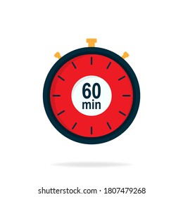 Temporizador de 60 minutos. Símbolo de Stopwatch de estilo plano. Ilustración vectorial aislada editable.