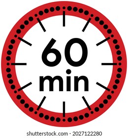 60 minutes timer. Stopwatch symbol in flat style.white circular background
