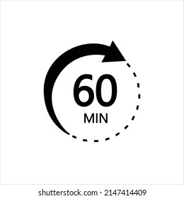 60 minutes timer. Stopwatch symbol in flat style. Editable isolated vector illustration.