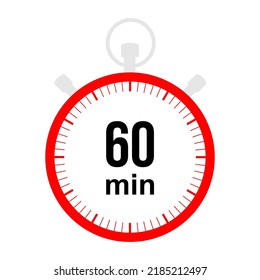 60 minutes timer. Stopwatch symbol in flat style. Stopwatch isolated on white background. vector illustration