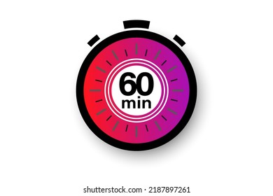 Temporizador de 60 minutos. Símbolo de Stopwatch de estilo plano. Ilustración vectorial aislada editable.