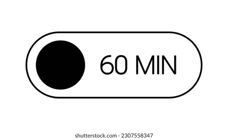 60 Minutes Timer UI UX Design Icon, Modern Minimal Look. Clock, Stop Watch Button, Showing Full Sixty Minutes State. Countdown, Cooking, Remaining Amount Indication. Isolated Vector