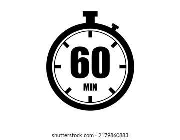 60 Minutes timers clock. Time measure. Chronometer vector icon black isolated on white background.