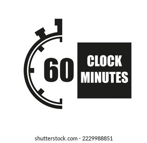 Reloj de 60 minutos. Medición de tiempo digital. Icono vectorial del ronómetro negro aislado en fondo blanco.