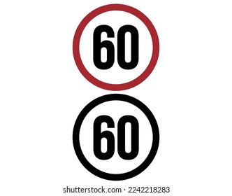 60 mph speed limit icon. Traffic sign set for speed, vector illustration