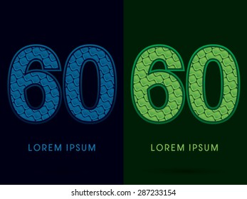 60 Number, Abstract Font, Text, Typography, concept luxury natural blue and green, pattern, graphic vector