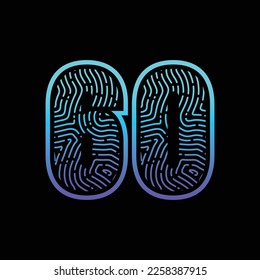 60 Number Fingerprint Logo Design Template Inspiration, Vector Illustration.