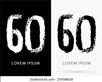 60 ,Number ,grunge brush freestyle font, designed using black and white handwriting line shape, logo, symbol, icon, graphic, vector.