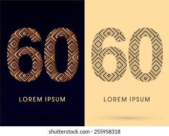 60 ,Number ,Luxury font, designed using gold and brown bronze line square geometric shape with black and white tone, logo, symbol, icon, graphic, vector.