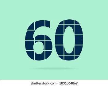 60  number, vector desing font.  Made of knife cut. For logo, brand label, design elements, corporate identity, application & more. IsolatedEps10 illustration
