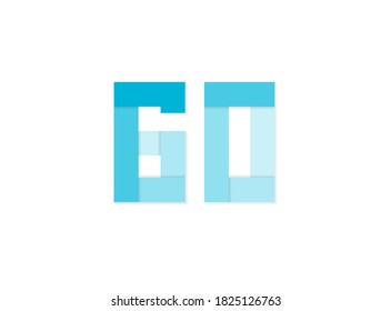 60 number, vector logo, paper cut desing font made of blue color tones .Isolated on white background. Eps10 illustratio5