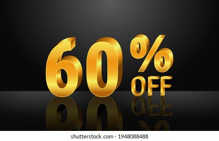 60% off 3d gold on dark black background, Special Offer 60% off, Sales Up to 60 Percent, big deals, perfect for flyers, banners, advertisements, stickers, offer icons, etc.