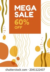 60% off autumn sale. Discounted price. Vector flat layout special offer. Discount banner template with trendy flowing shapes and lines.