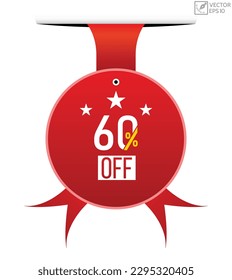 60% off banner design. 60% off icon. Flat style vector illustration.
