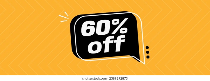 60% off. Banner with special sale five percent off black speech bubble and yellow background.