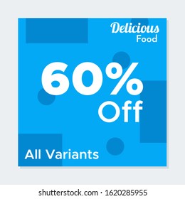 60% off banner template. Discount banner template illustration. Editable Social media banner. Suitable for product and food promotion. Social media post with blue color concept