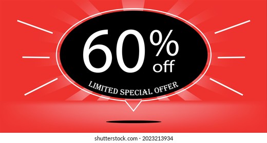 60% off black balloon and red, for limited special offer, red banner for special offers of promotions