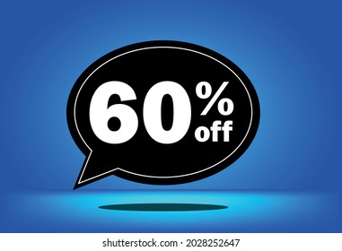 60% de descuento - globo flotante negro y azul - con fondo azul - banner para ofertas promocionales de descuento y reducción