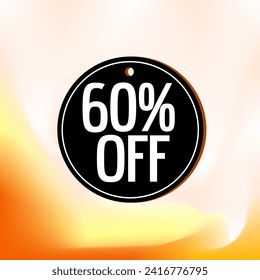 60% off black circular tag with orange gradient background for promotions and sales