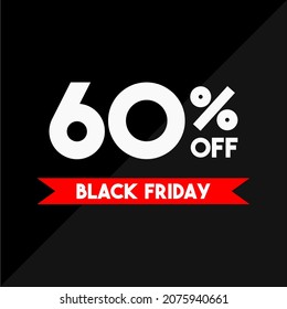 60% off black friday white and red in a black background sale ticket