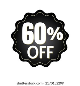 60% de descuento con diseño de pegatinas negras. plantilla de descuento en línea, ilustración vectorial, mega venta.