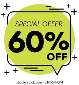60% off - Colorful speech bubble with discount tag and special offer