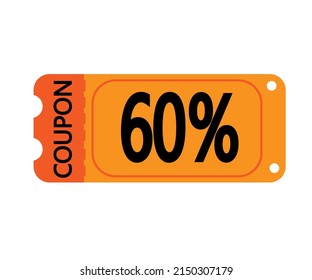 60% Off Coupon Vector. Orange Perforated Coupon Template On White Background For Stores