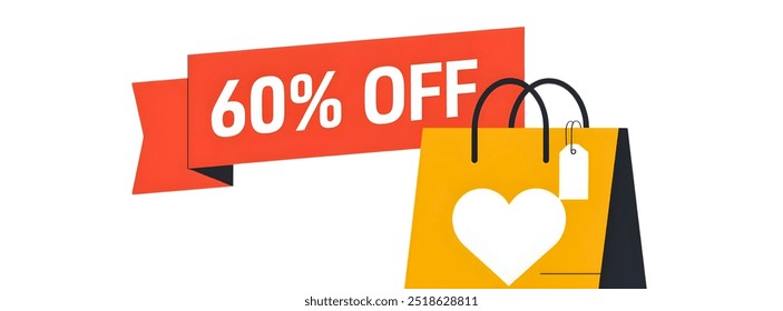 60% OFF creative banner,minimalistic flat vector illustration,,plain background