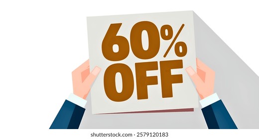 60% OFF creative banner,minimalistic flat vector illustration,plain background