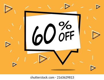 60% off. Discount 60 percent. Orange banner with floating balloon in white for promotions and offers.