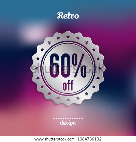 60 % off discount silver badge, stamp, sticker, seal, tag, label. Sixty percent offer. Product promotion. Vector.