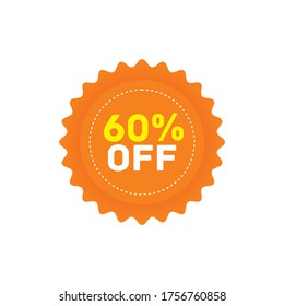 60% OFF Discount Sticker. Sale Red Tag Isolated Vector Illustration. Discount Offer Price Label, Vector Price Discount Symbol.