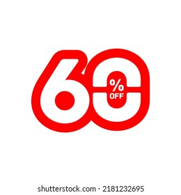 60% OFF Discount Sticker. Sale Red Tag Isolated Vector Illustration. Discount Offer Price Label, Vector Price Discount Symbol. Sticker red and white