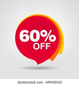 60% OFF Discount Sticker. Sale Red Tag Isolated Vector Illustration. Discount Offer Price Label, Vector Price Discount Symbol.