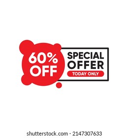 60% off discount sticker, Special offer sale red tag isolated vector illustration. Discount offer price label, symbol for advertising campaign in retail, sale promo marketing, ad offer on shopping day