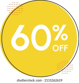 60% off - Discount Tag, with circle and sixty percent off. In colors: black, yelow and orange
