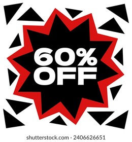 60% off. Explosion of offers. Red and black.