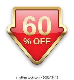 60% off golden badge, vector.