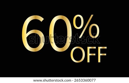 60% off. Golden numbers with black background. Luxury banner for shopping, print, web, sale 3d illustration .