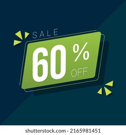 60% off. Green rectangular shape 60 percent off. Green label for sale