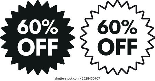 60% off icon set in two styles . 60% off sale label icon .  60 % discount promotion icon . Vector illustration