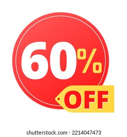 60% off limited special offer. Discount banner in red and yellow circular balloon, super discount.