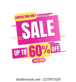 60% UP to off, LIMITED TIME ONLY, sale. pink and yellow design with abstract details in Vector illustration, super discount