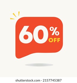 60% off. Price discounts tag for sales. Promotions, special offer retail and stores. Use in banner, social media.