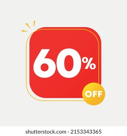 60% off the price. Vector illustration with special offer for sales. Ad with red tag for advertising campaign. Marketing for retail, stores.