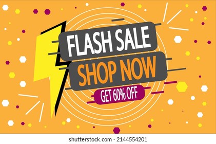 60% off quick sale. discount promotion banner with lightning for stores and sales