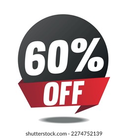 60% off. Red banner with sixty percent off on a black balloon for mega big sales.
