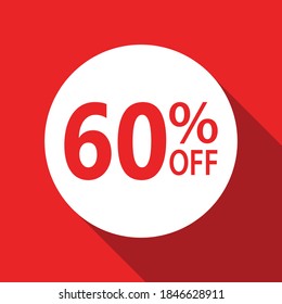 60% off red text in white circle on red background