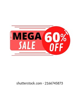 60% off. Red and white red offer tag for reduction and price drop on white background. Illustration vector 