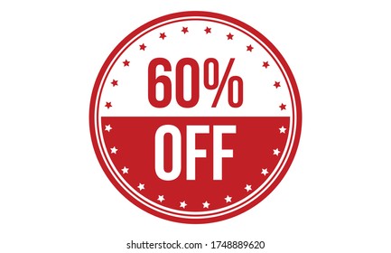 60 % Rabatt auf Gummistempel. Red 60 % Rabatt auf Rubber Grunge Stempel Seal Vector Illustration - Vektorgrafik